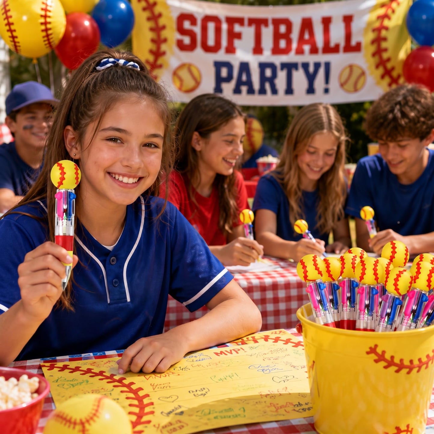 Kosiz 48 Pack Softball Party Favors Multicolor 4 in 1 0.5mm Ballpoint Pen