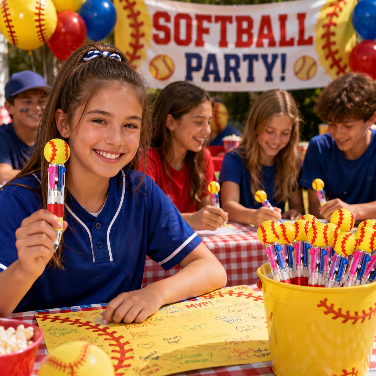 Kosiz 48 Pack Softball Party Favors Multicolor 4 in 1 0.5mm Ballpoint Pen