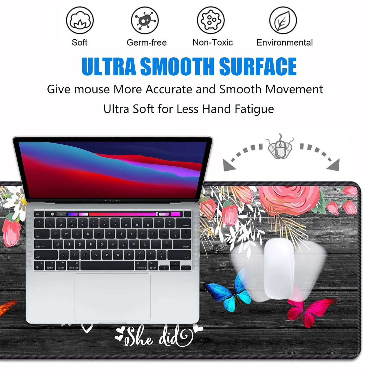 Desk Pad Mat With Coasters - XXL Large Gaming Mouse Pad With Non-Slip Base and Stitched Edge