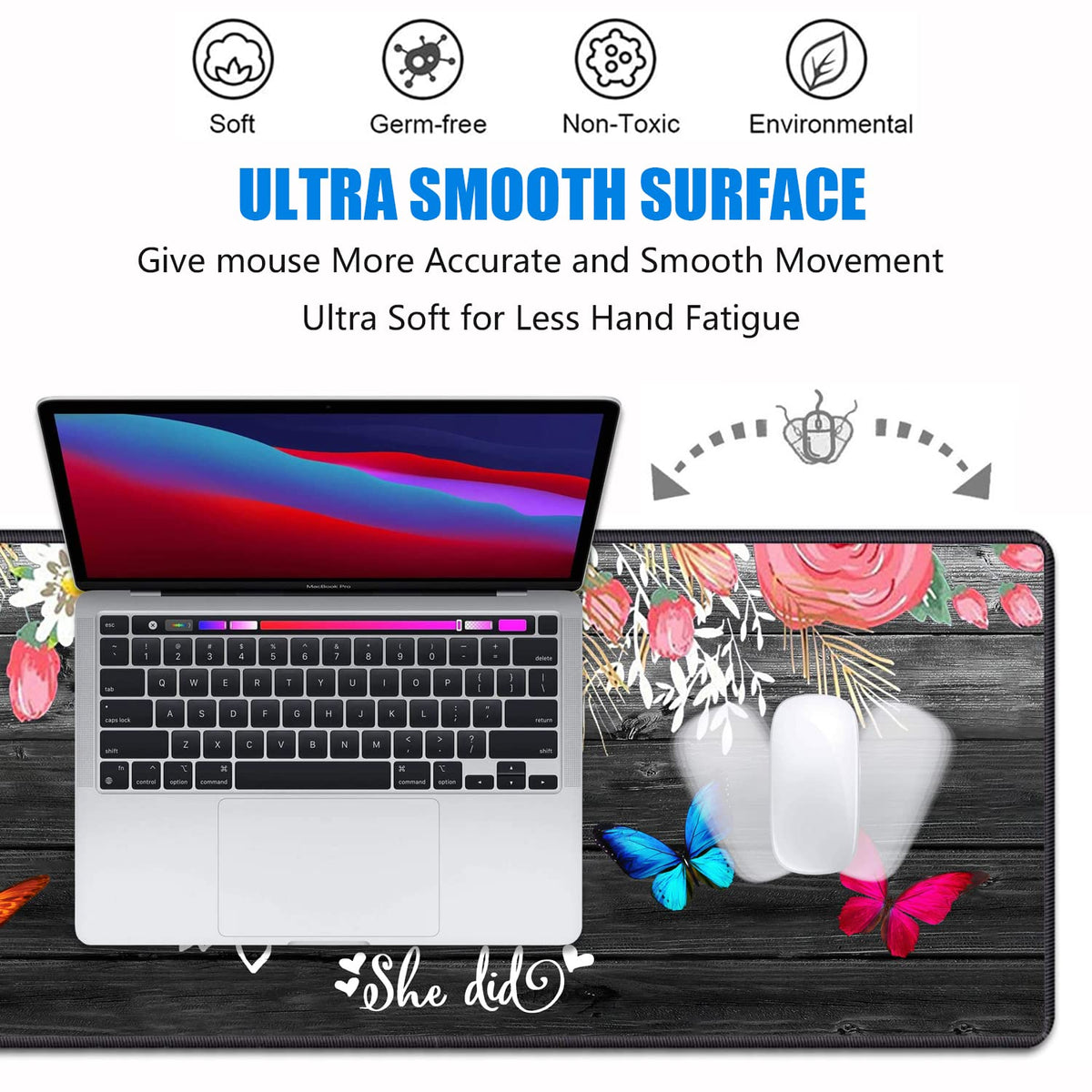 Desk Pad Mat With Coasters - XXL Large Gaming Mouse Pad With Non-Slip Base and Stitched Edge