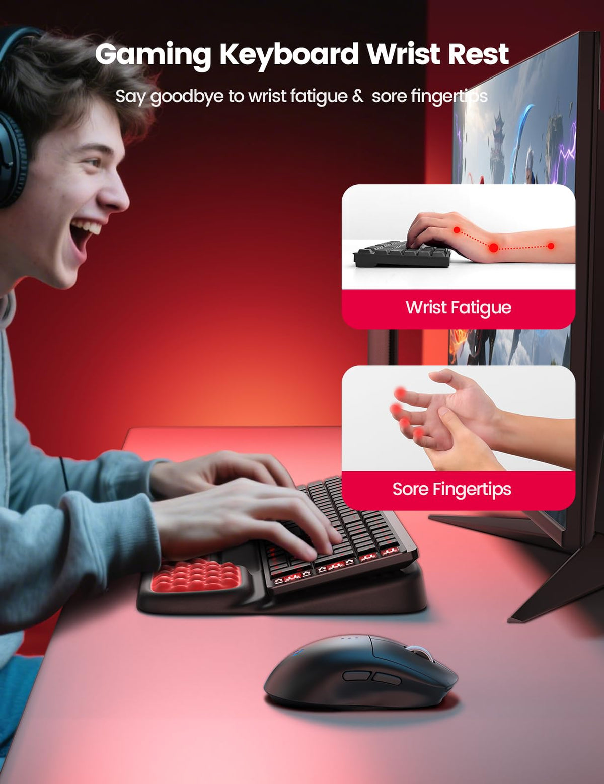 Vaydeer Keyboard Stand with Wrist Rest, Gaming Wrist Support Pad, Ergonomic Hand Rest Arm Soft