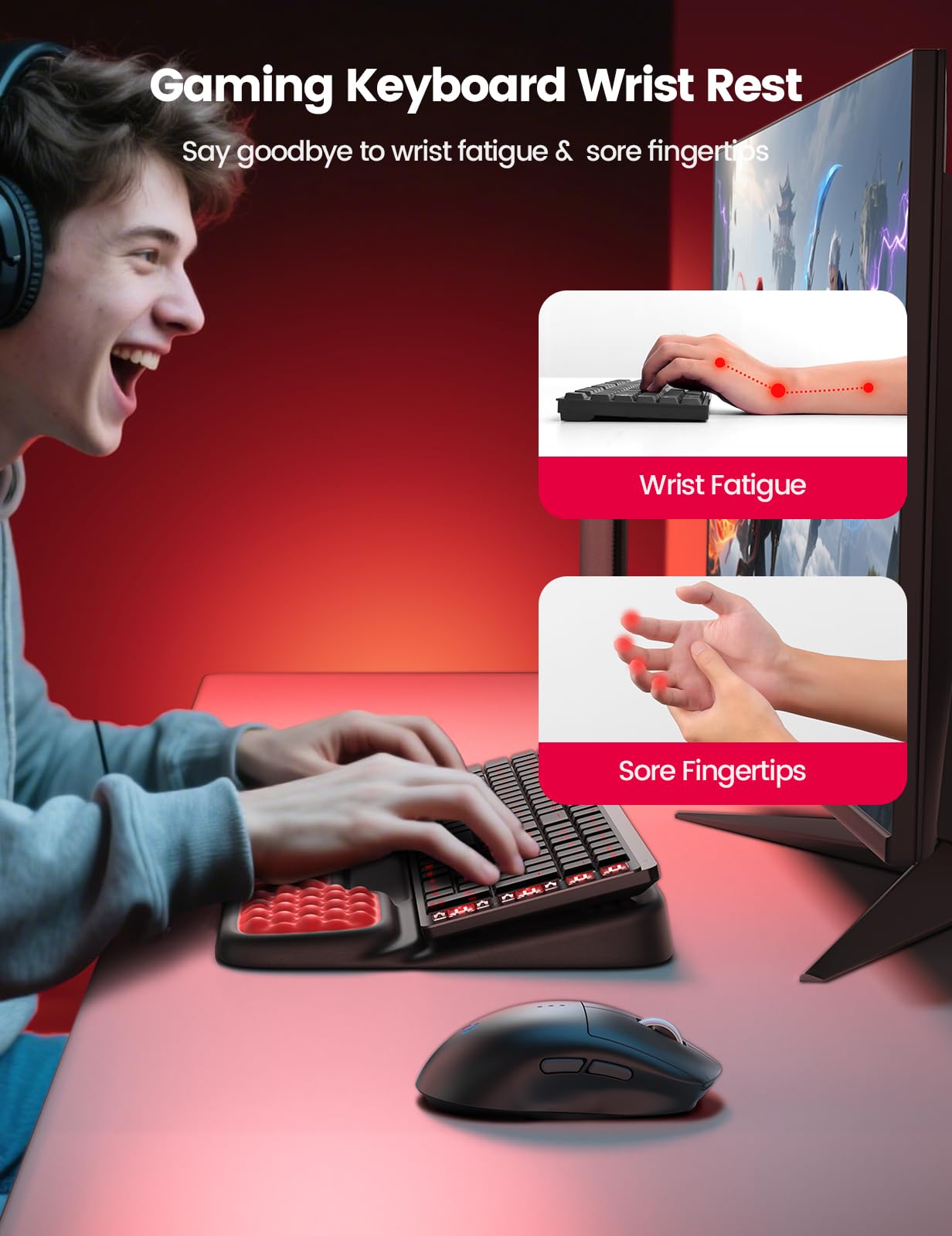 Vaydeer Keyboard Stand with Wrist Rest, Gaming Wrist Support Pad, Ergonomic Hand Rest Arm Soft