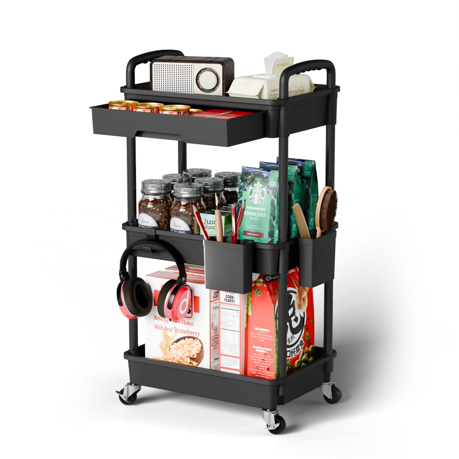 Sorgion 3 Tier Rolling Cart Organizer,Laundry Room Bathroom Organizers and Storage Office Shelves