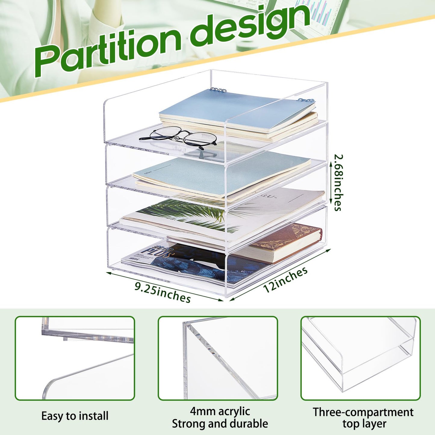 Harloon 4 Tier Paper Organizer Letter Tray Acrylic Desk File Organizer