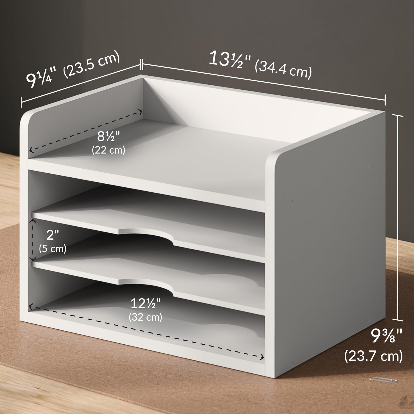Ballucci File Organizer, 4-Tier Office Desk Organizer, Open Top Wood Paper Organizer for Classroom