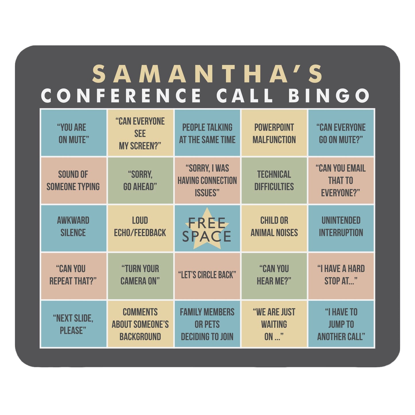 Let's Make Memories Personalized Conference Call Bingo Mouse Pad - for Virtual Meetings - Work from