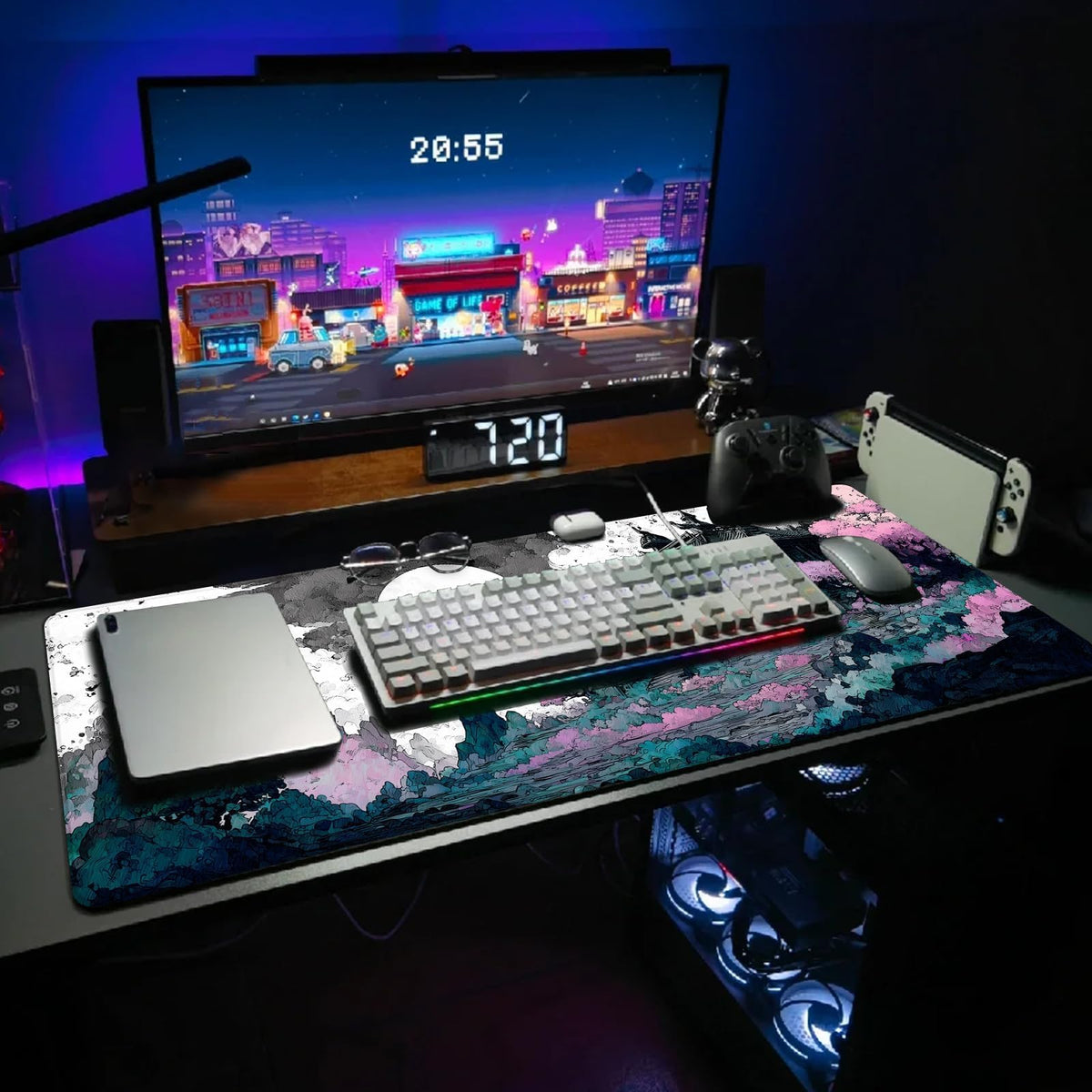 Extended Gaming Mouse Pad, Large Mouse Mat 3 mm Nature Rubber Base Mousepad with Stitched Edges