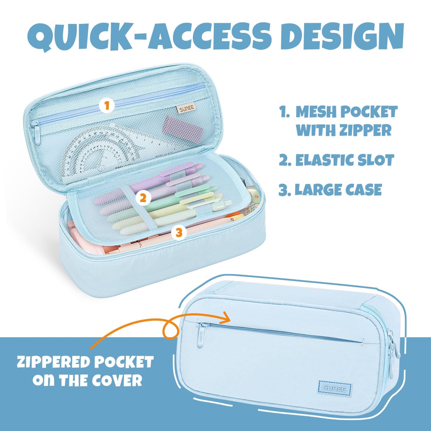 SUNEE Cute Pencil Case, Large Capacity Pencil Pouch, Big Storage Organizer for Stationery, Zipper