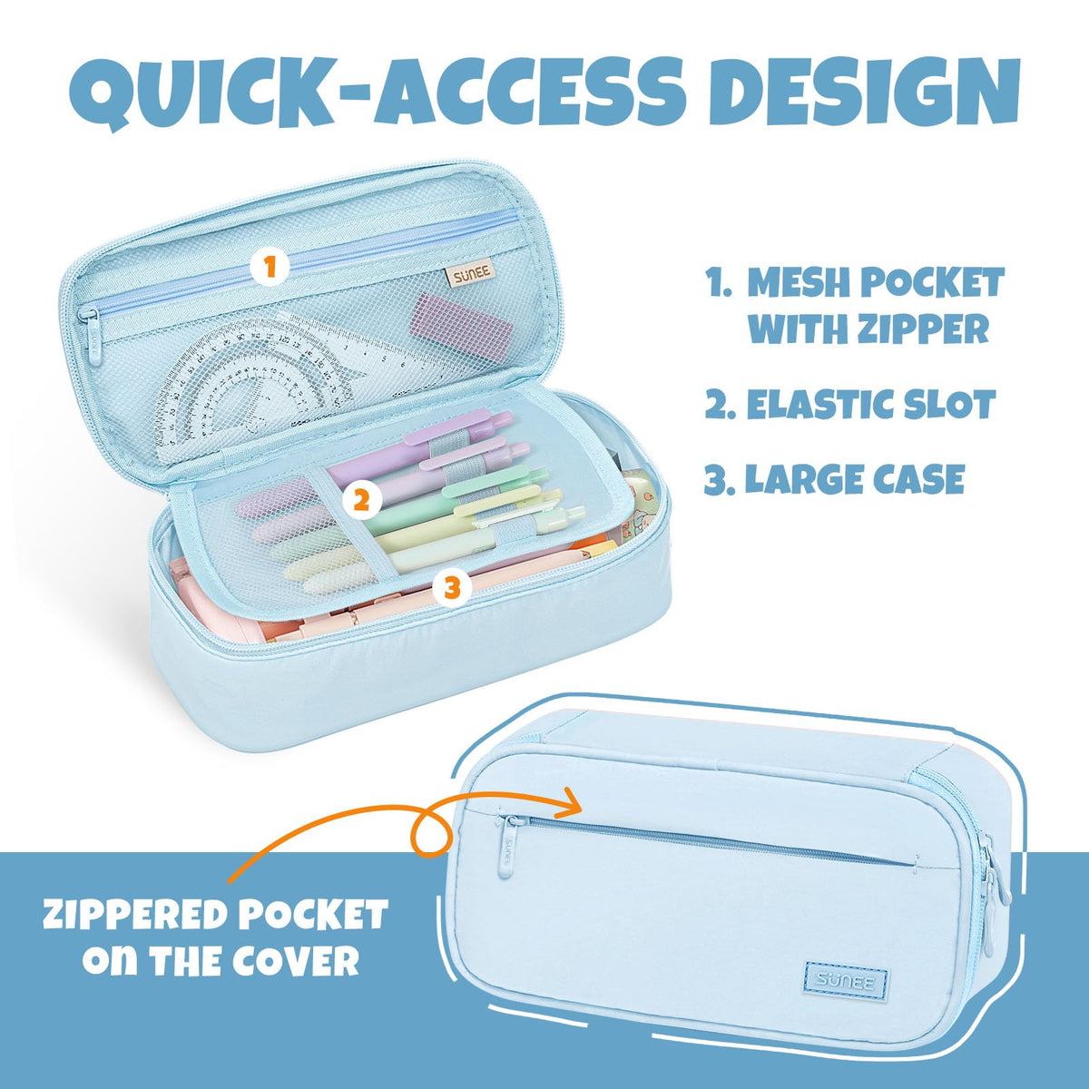 SUNEE Cute Pencil Case, Large Capacity Pencil Pouch, Big Storage Organizer for Stationery, Zipper