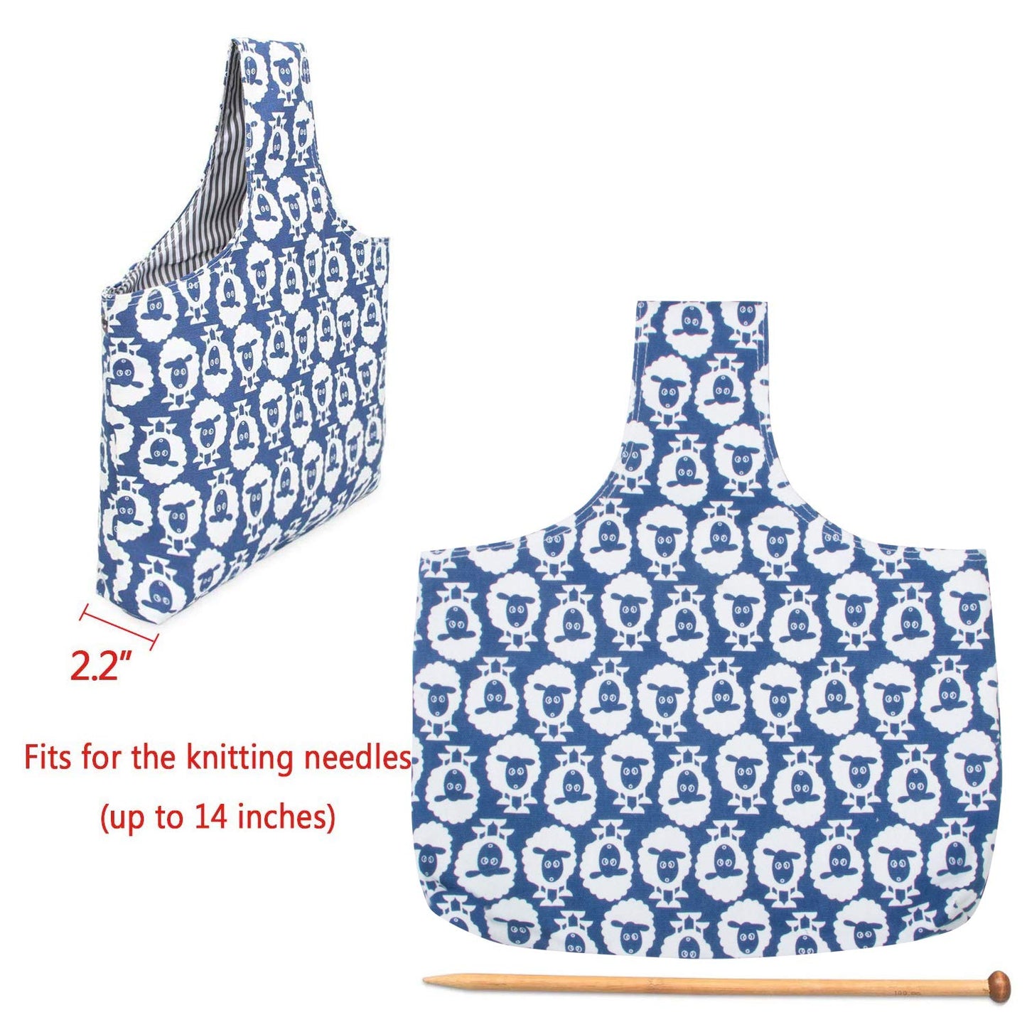 Teamoy Knitting Bag Tote, Travel Crochet Project Wrist Bag, Large, Sheep
