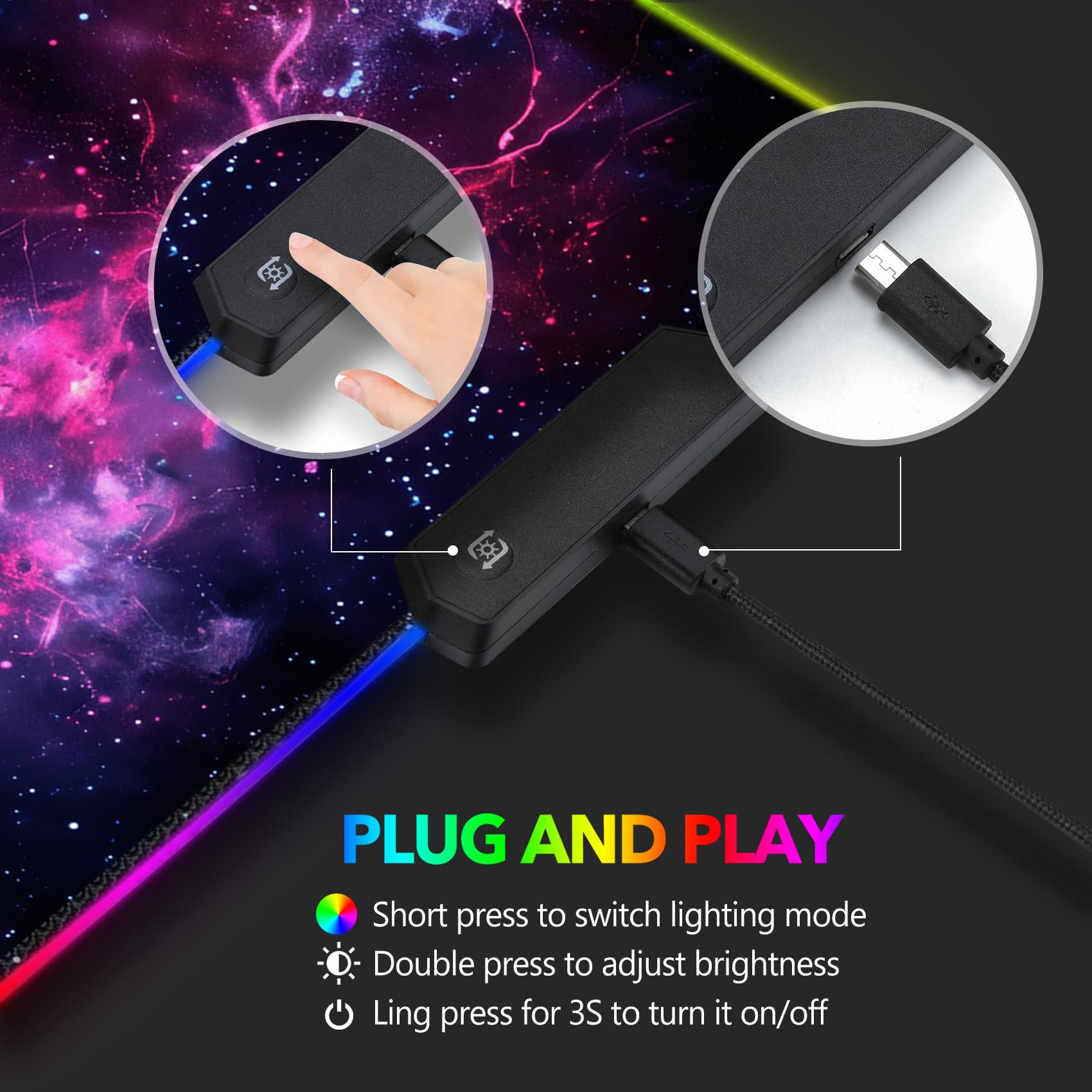 AIMSA LED Gaming Mouse Pad RGB, Large Mouse Pad with 14 Light Modes, Keyboard Mousepad Led Extended
