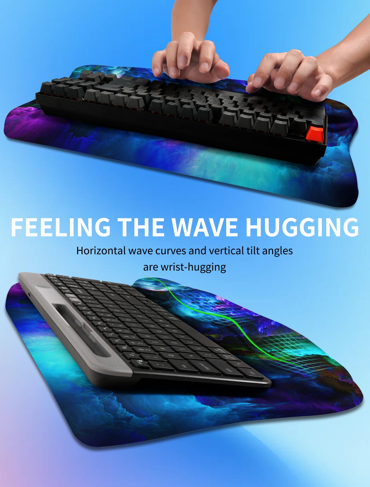 KUOSGM Ergonomic Wave Wrist Rest with Keyboard Stand, Cushioned Palm Rest, Comfortable Integrated