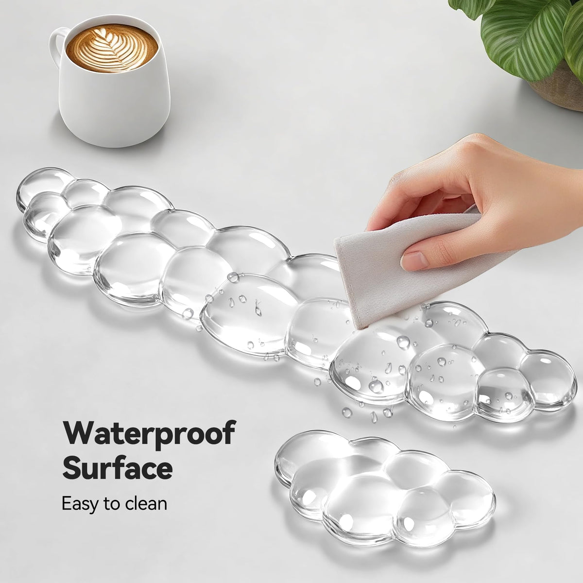 TECKNET Gel Cloud Wrist Rest Set, Cloud Wrist Rest with Non-Slip Base, Clear Wrist Pad for Keyboard