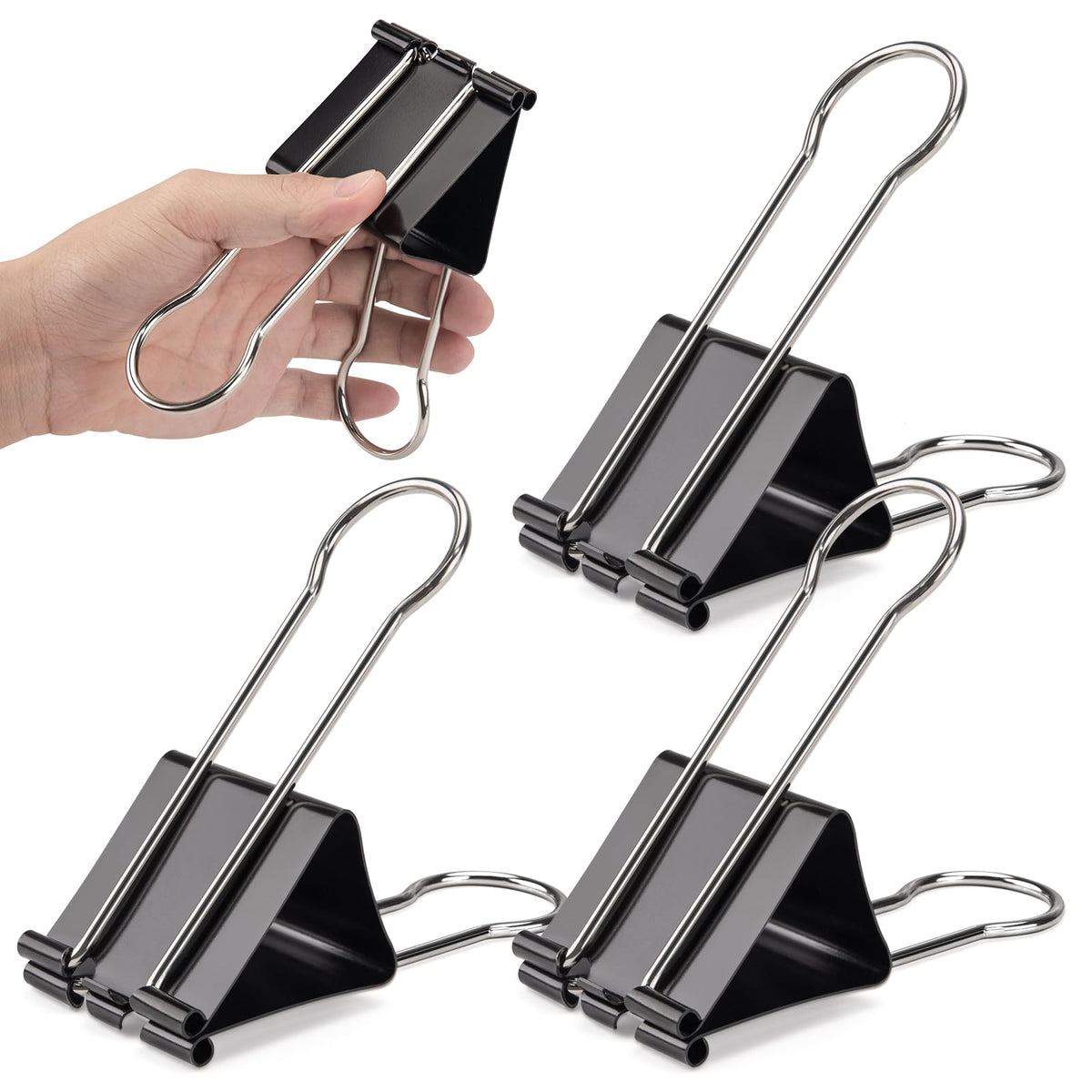 OWLKELA 4 Pack Binder Clips, 2.4 Inch, Black