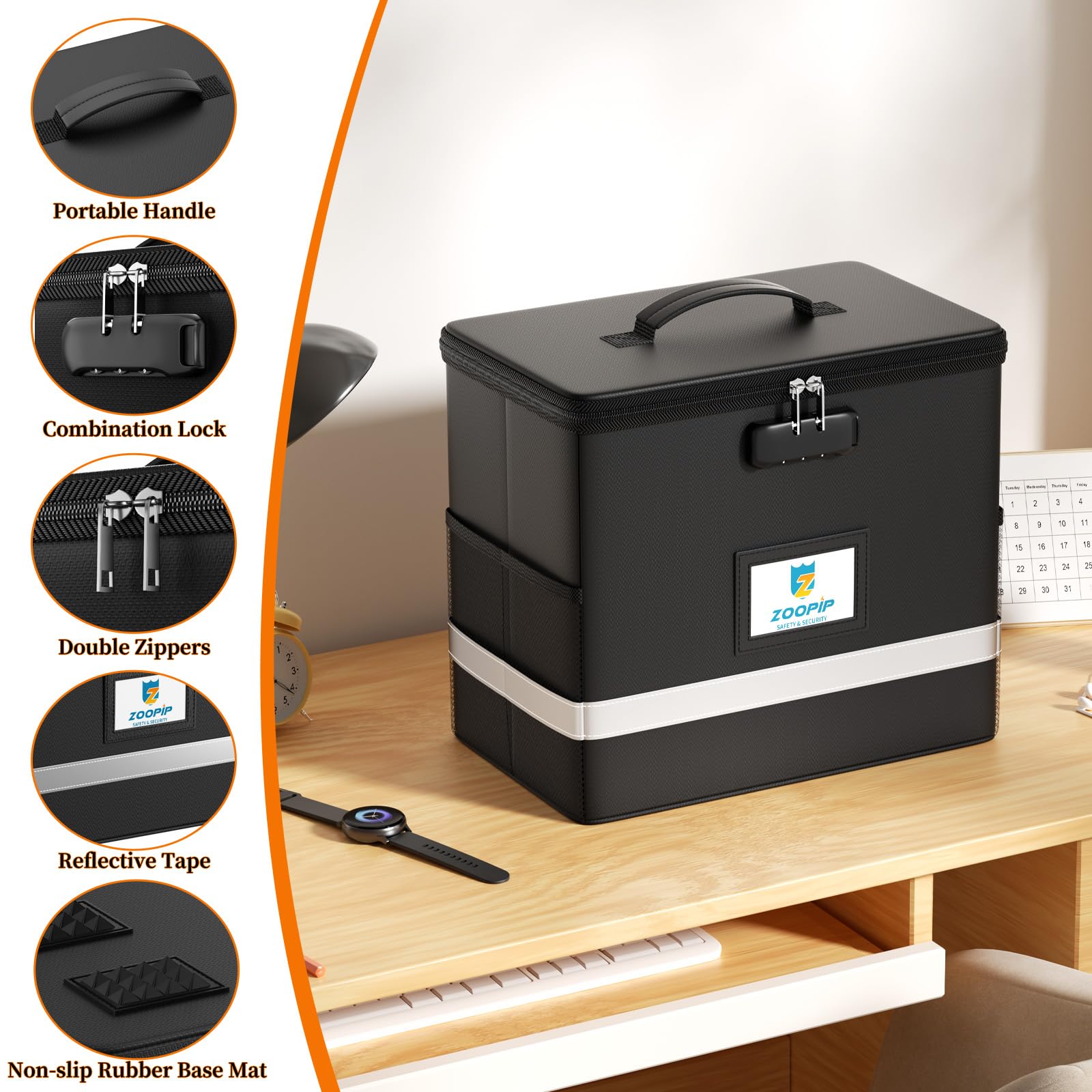 ZOOPIP Fireproof File Box with Lock, 5200℉ Document Organizer, Black