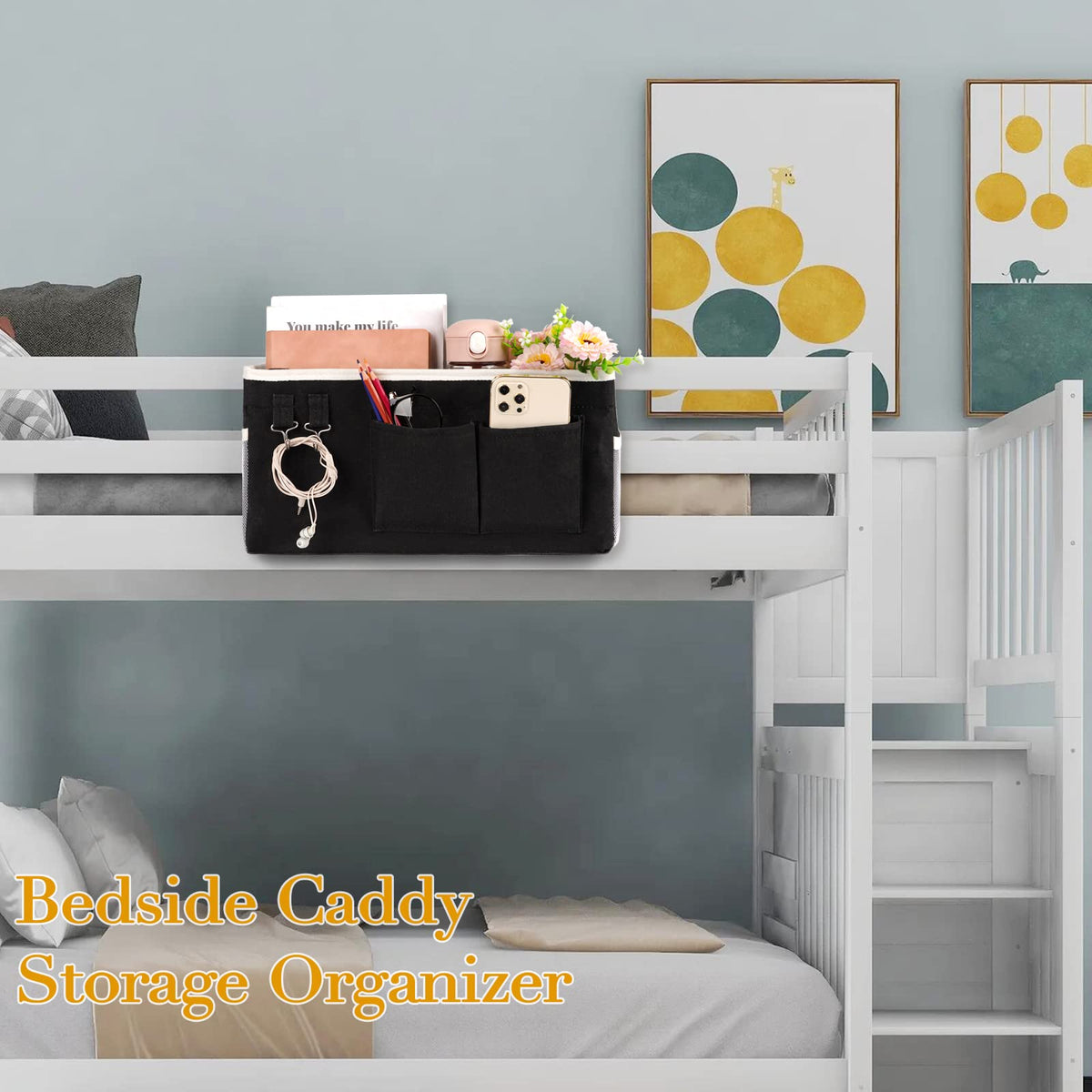 Ozzptuu Bedside Caddy Bedside Storage Bag for Headboards/Bunk Bed