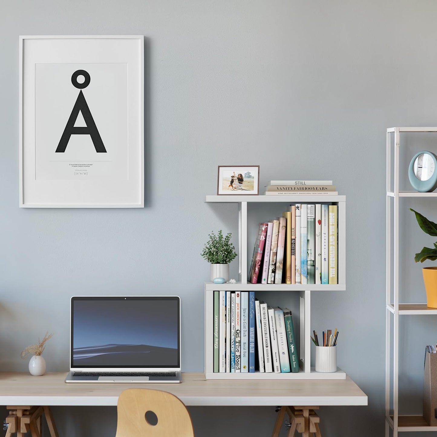 IGERI Small Desktop Bookshelf for Top of Desk Shelf - Mini White Table Bookcase 3-Tier Shelves