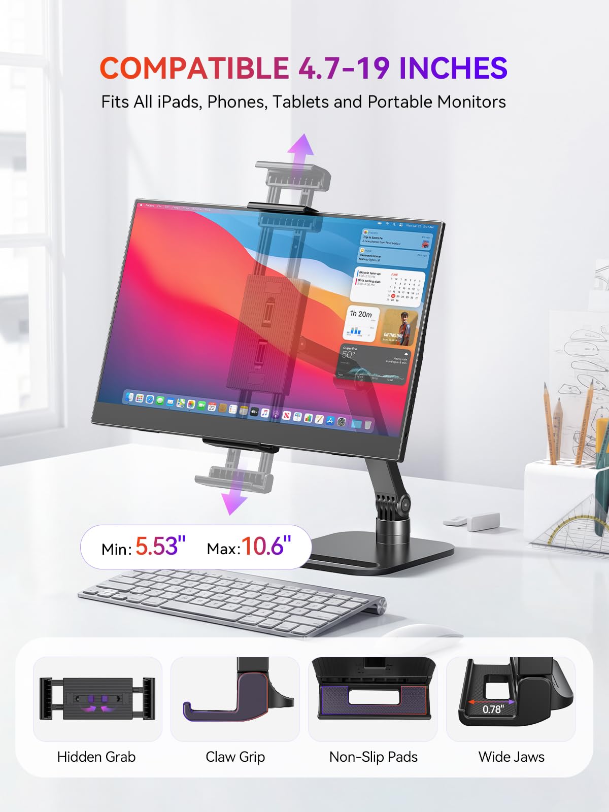 UPERFECT Portable Monitor & Tablet Stand, Heavy-Duty Carbon Steel Mount
