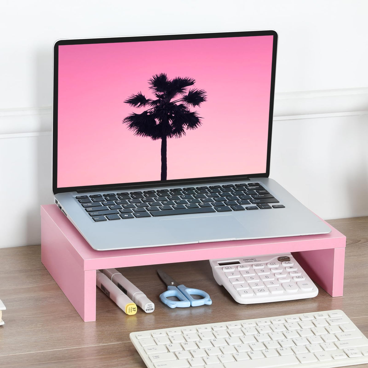 TEAMIX Pink Monitor Stand Riser for Desk, Small Computer/Laptop Stand Wood