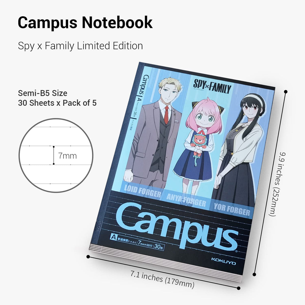 KOKUYO B5 Composition Notebooks, 5 Pack Campus Comp Book with Dot 7mm Ruled
