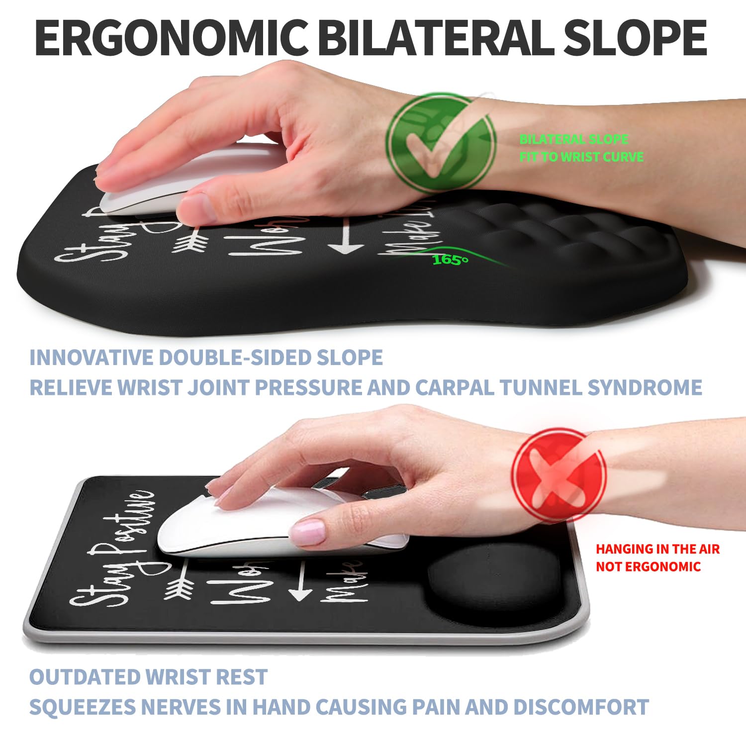 Gleamtide Ergonomic Raised Mouse Pad Wrist Support with Bilateral Slope Memory Foam Mousepad for