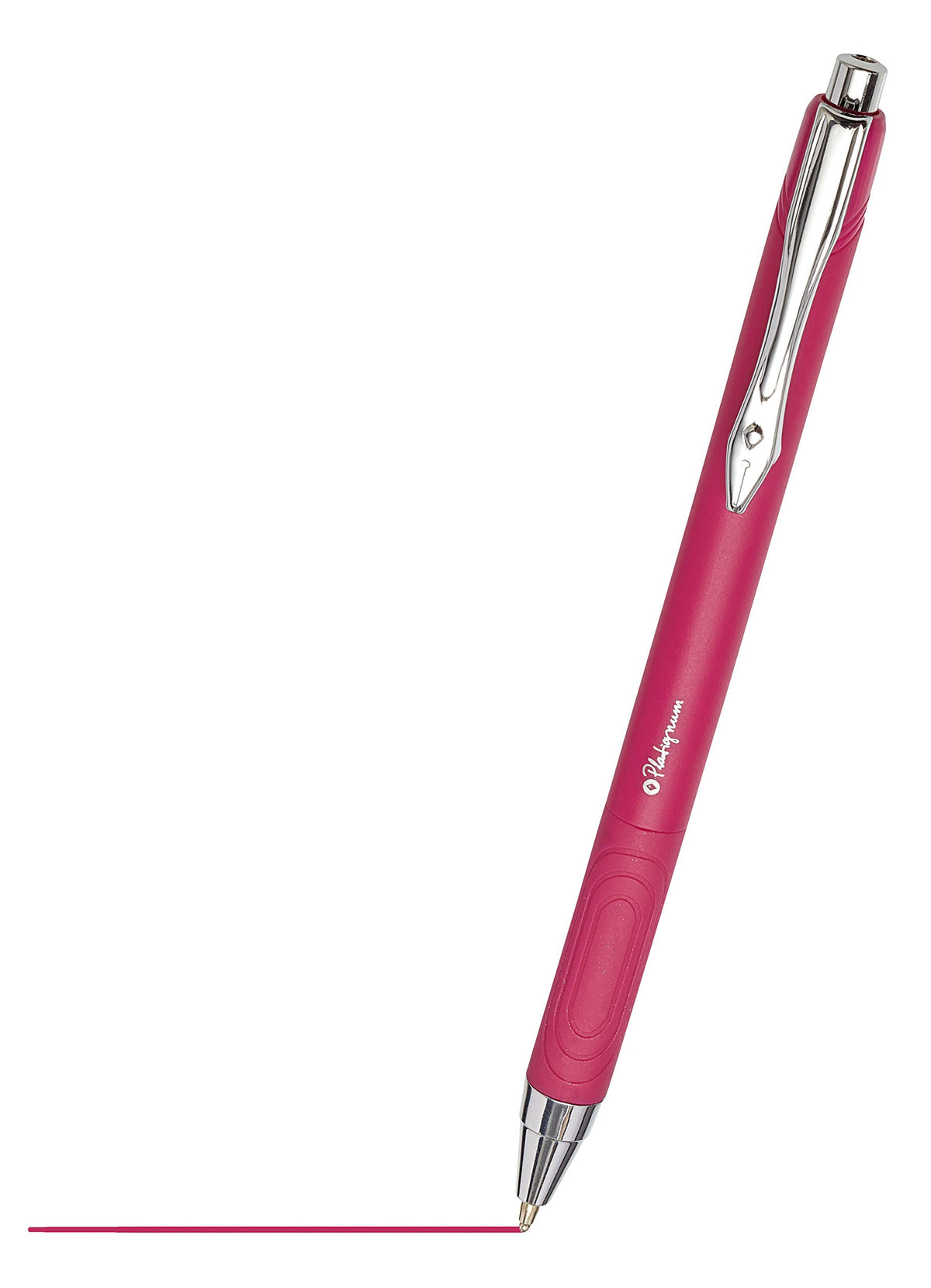 Platignum Tixx Pink Ballpoint Pen [Pack of 12] Soft Grip Barrel with Hybrid Gel Ink for Smudge-Free