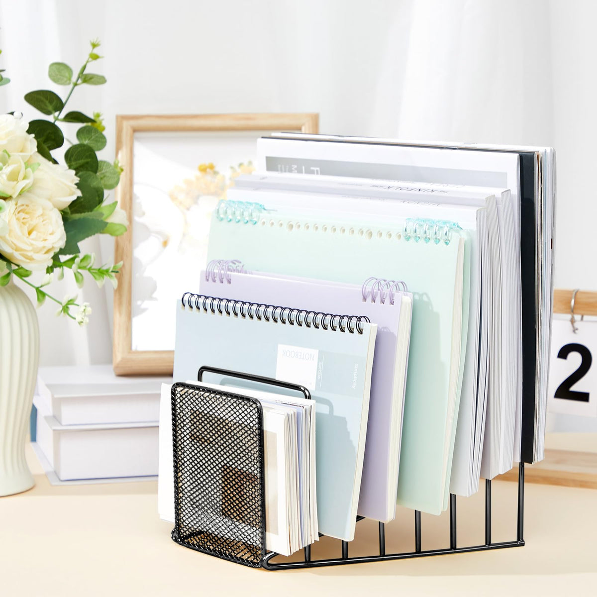 Chivertion 4 Pcs 2 Pcs Wire File Sorter Desk 7 Section Organizer, Black