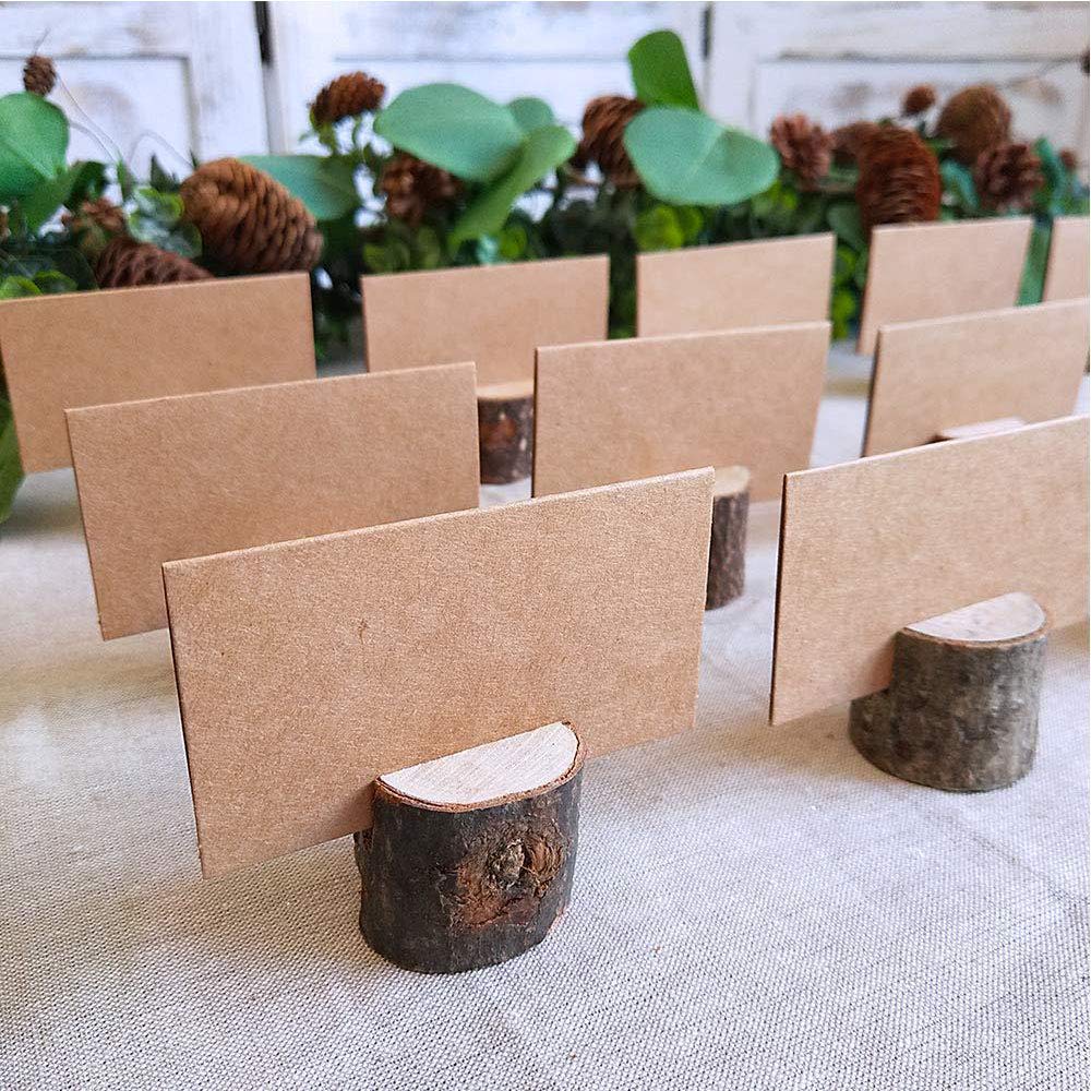 whatUneed 40 Sets Place Card Holders, Rustic Real Wood with Wooden Bark Table Card Holder, Number