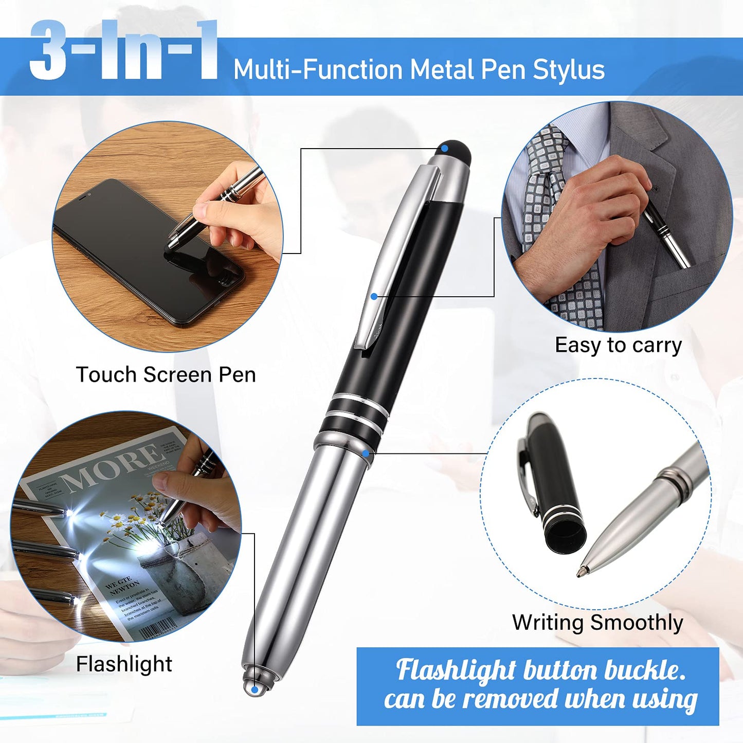 Zonon 15 Pcs Stylus Pen with Light, 3 in 1 Ballpoint Pens, Delicate Colors