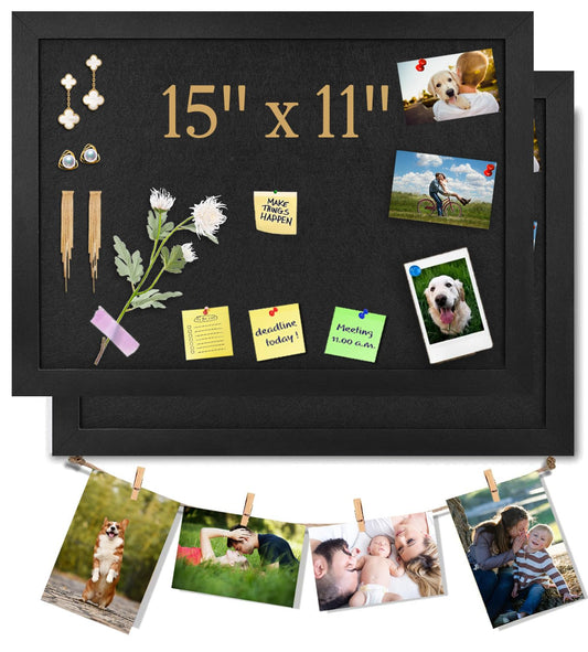 2PCS Black Bulletin Boards Cork Board with Felt, 15"x11" Small Display Pin Board Vision Board for