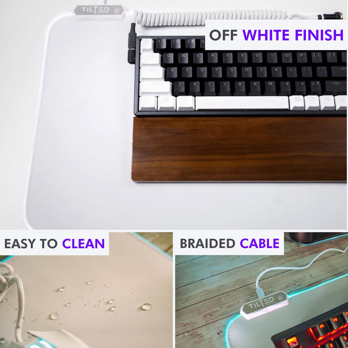 Tilted Nation Bone White Gaming Mouse Pad RGB - Large LED Mousepad - LED Desk mat with 8 Adjustable
