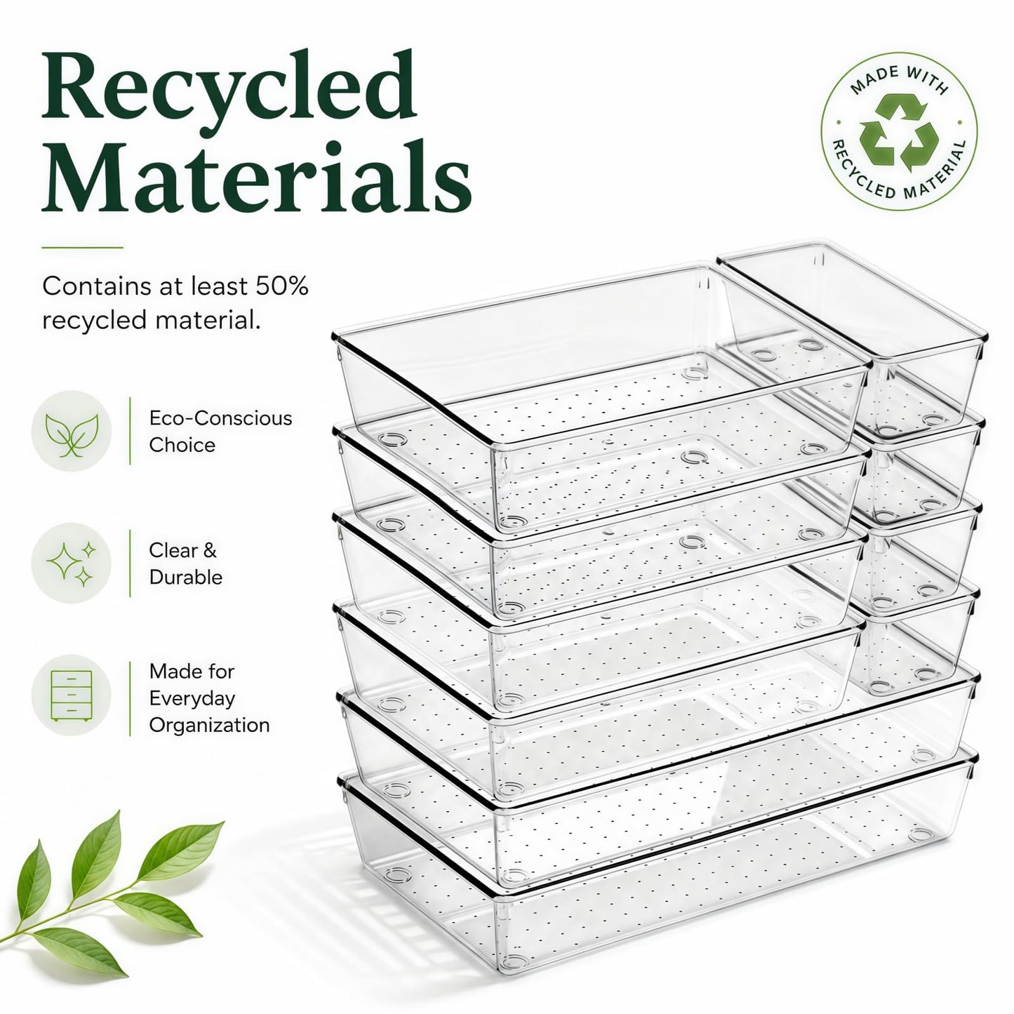 CHOWAY 10 Pack Large Clear Drawer Organizer Trays, 3 Sizes, Non-Slip
