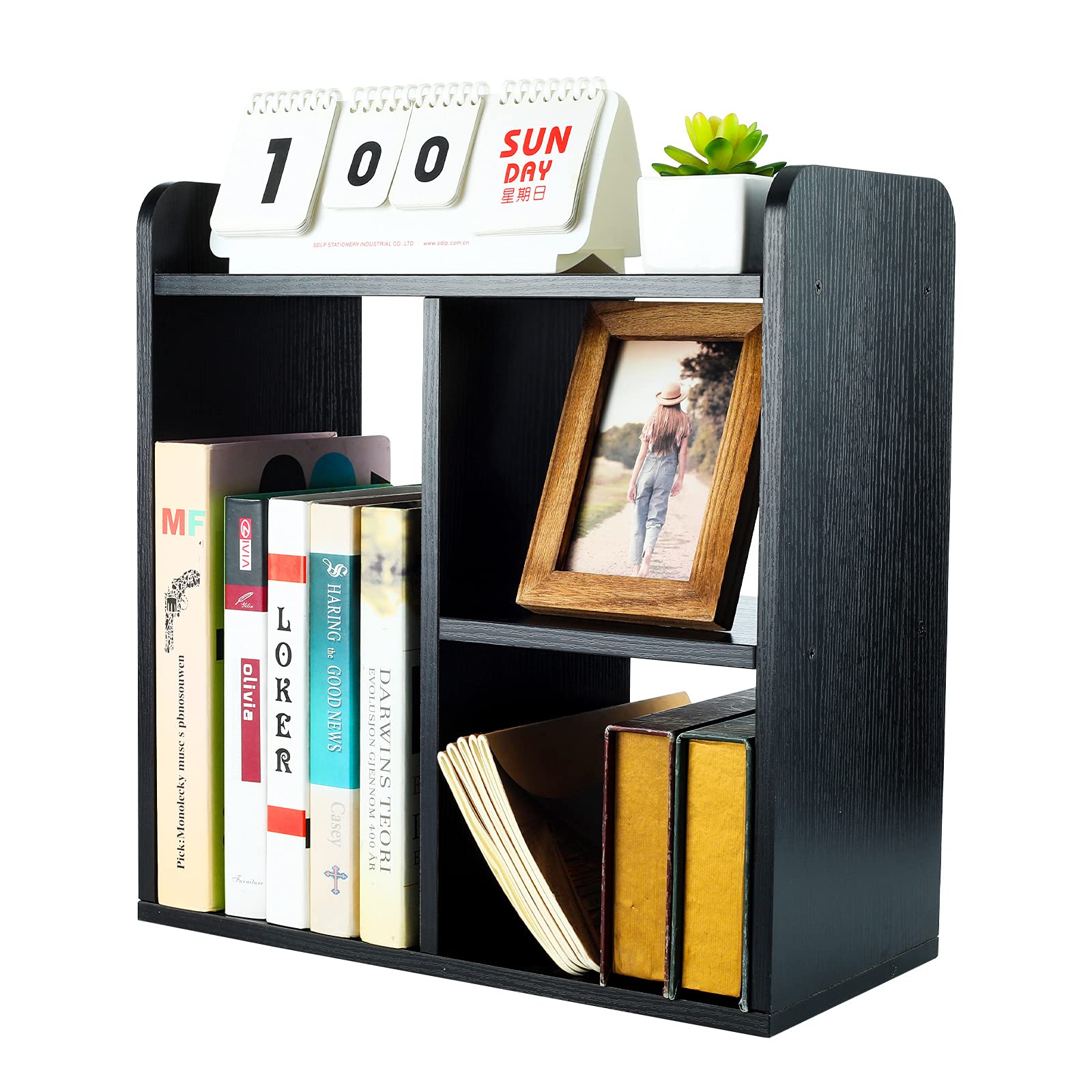 PAG-Mass Desktop Bookshelf Freestanding Wooden Countertop Bookcase Accessories Organizer Display