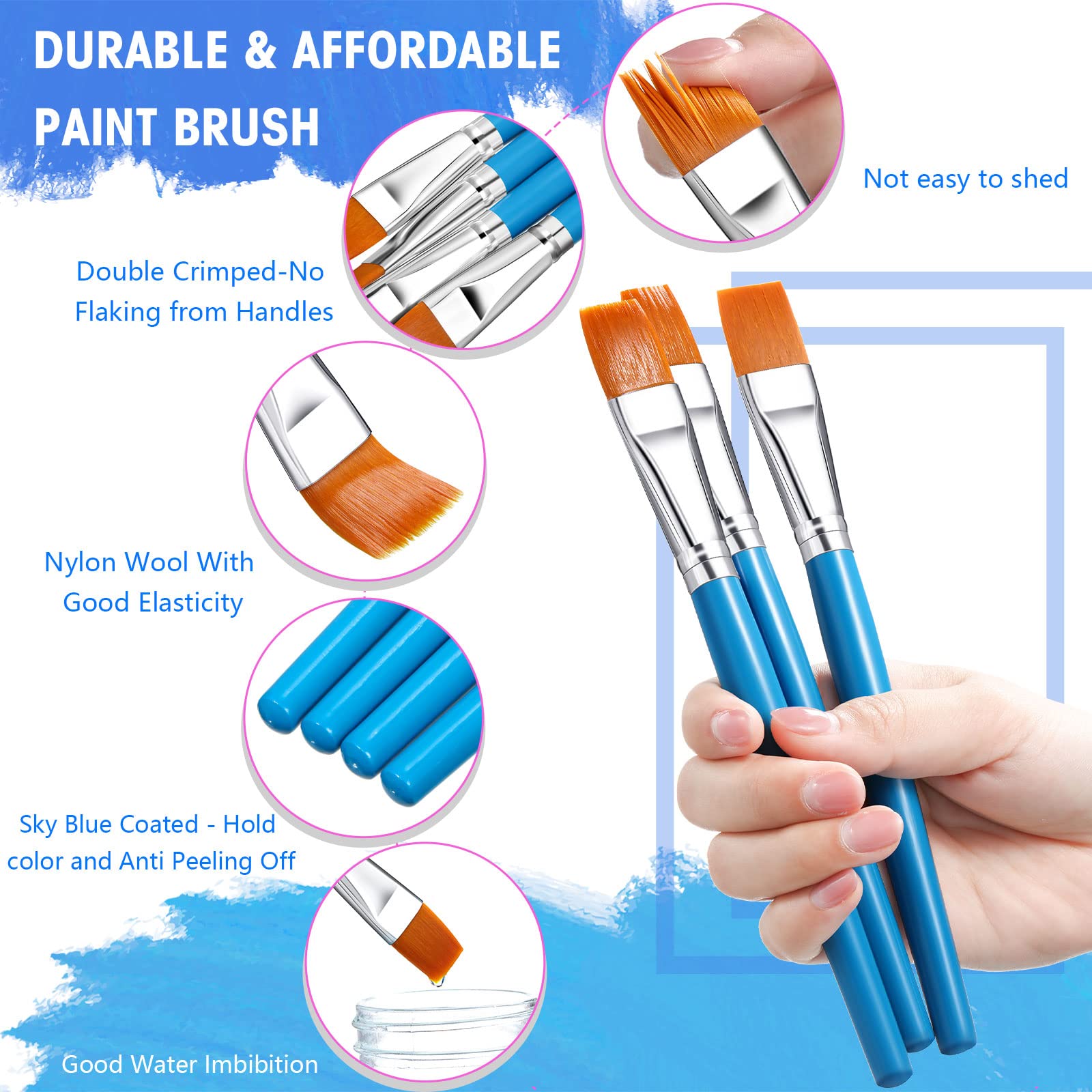 Zonon 20 Pcs Flat Paint Brushes Acrylic Painting Craft Accessories Classroom Prizes Gifts Small