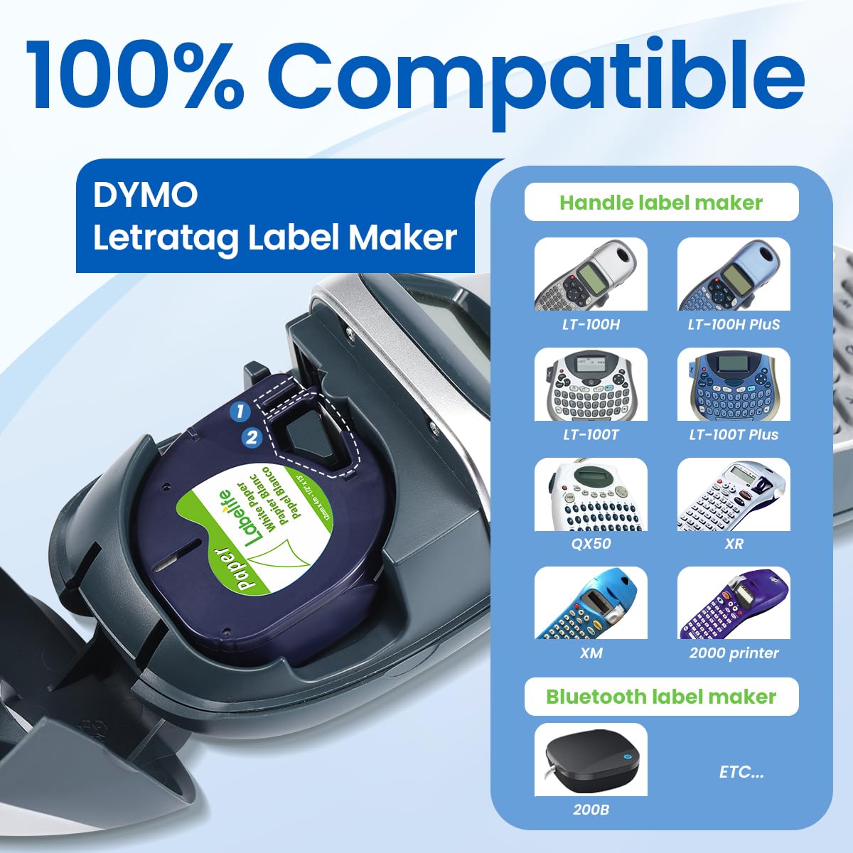 15-Pack Compatible with Dymo LetraTag Refills White Paper 12mm x 4m