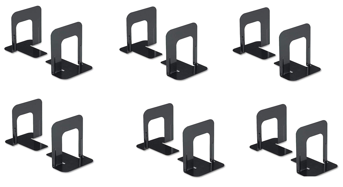 Economy Bookends, Nonskid, 4.75 x 5.25 x 5, Heavy Gauge Steel, Black, 1 Pair, Sold as 6 Pack