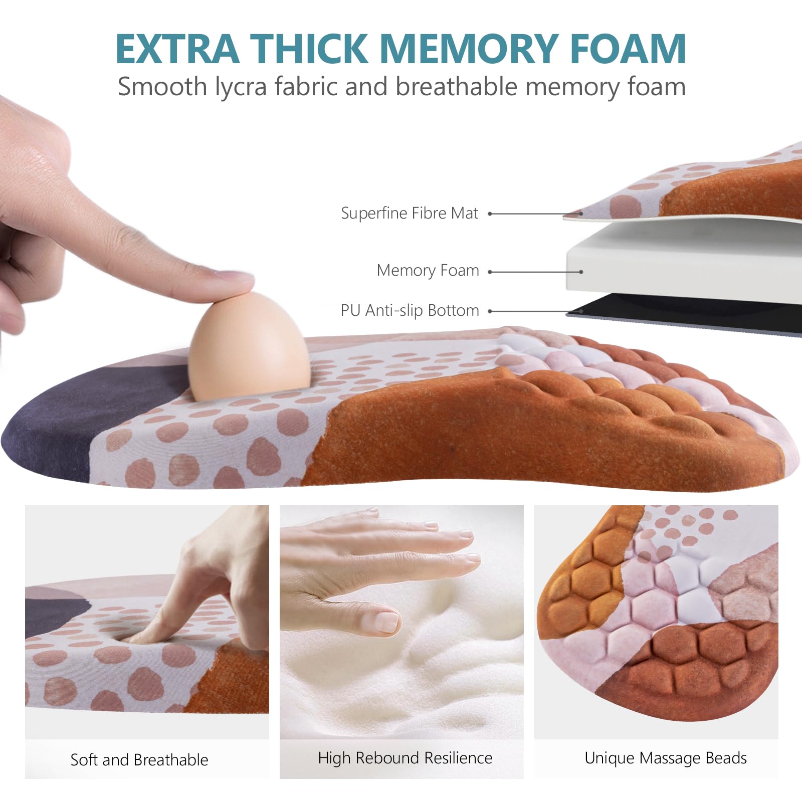 Laokiiy Ergonomic Mouse Pad Wrist Rest, 15° Memory Foam, Non-Slip PU Base