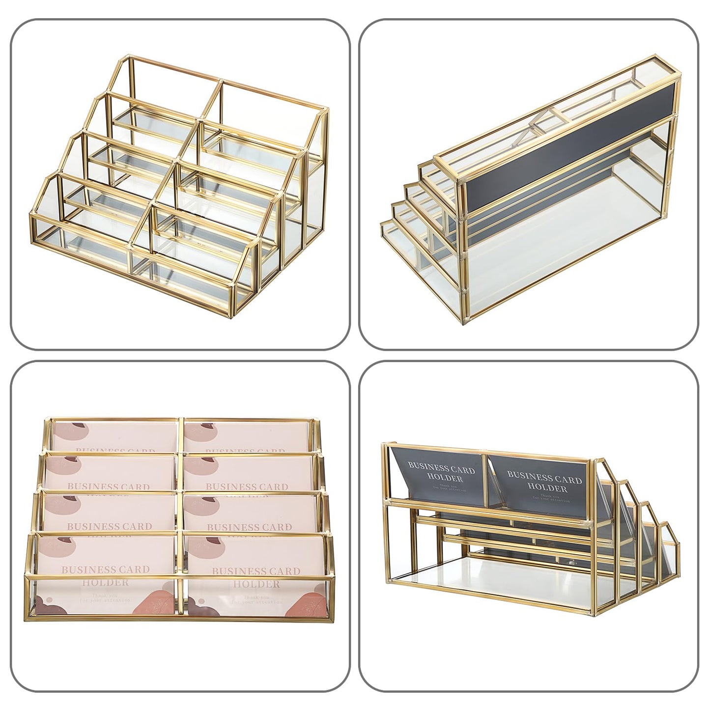 Hipiwe Mirrored Glass Business Card Holder 8-Slot Gold Card Display Stand