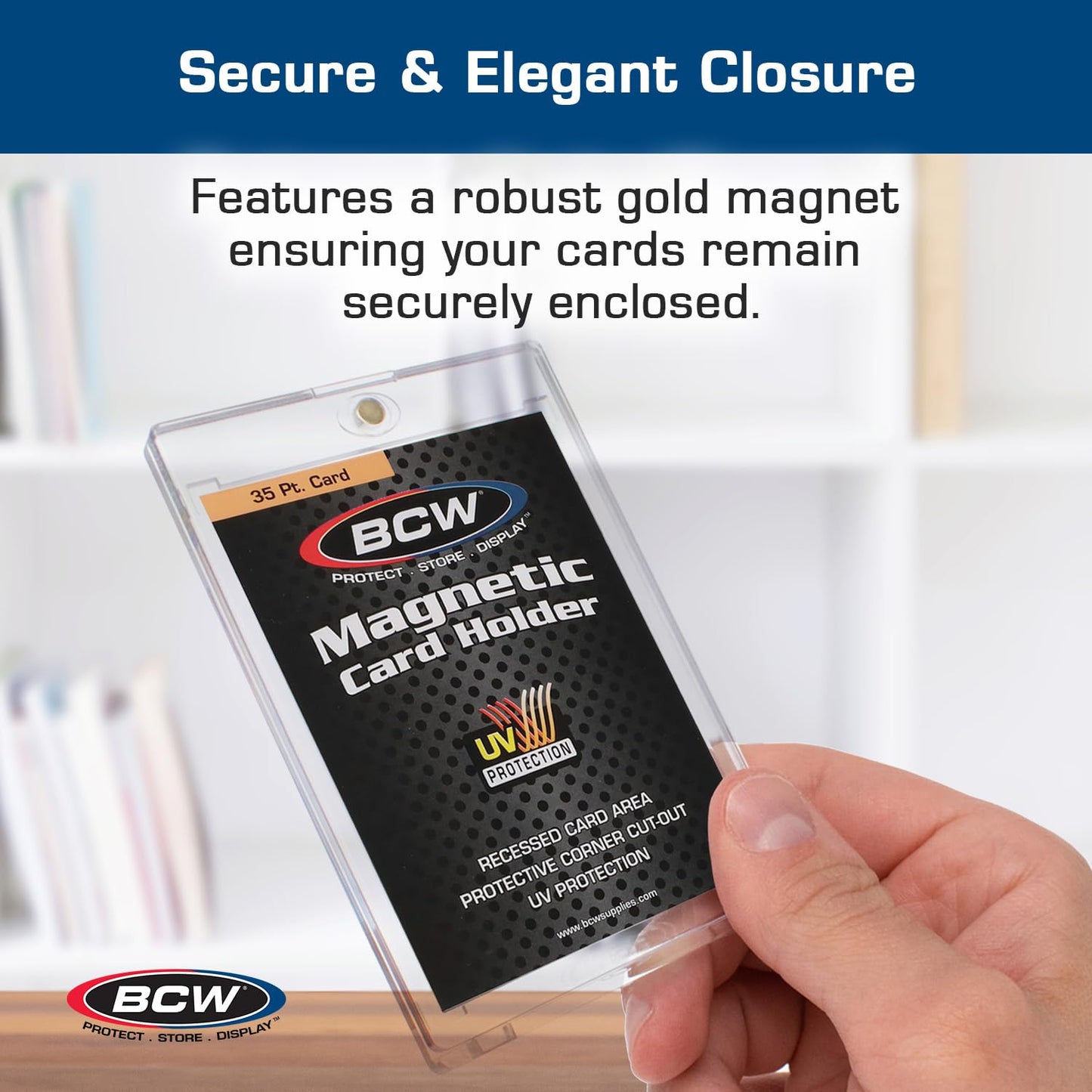 BCW Magnetic Card Holder - 35 PT Thickness - 5 Pack | Protective Display Card Case with Secure Gold
