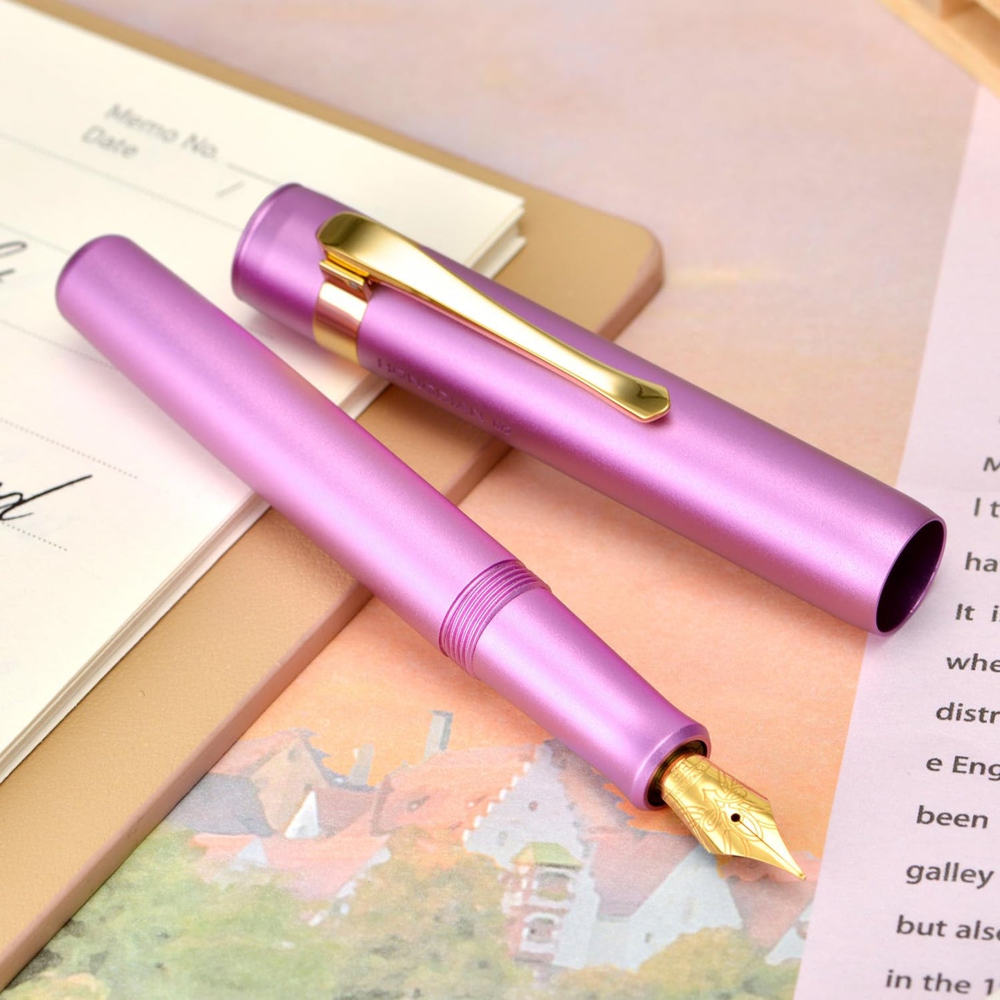 HONG DIAN M2 Mini Fountain Pen with Extra Fine Soft Golden Nib, Sleek Shape Aluminium Short Pocket