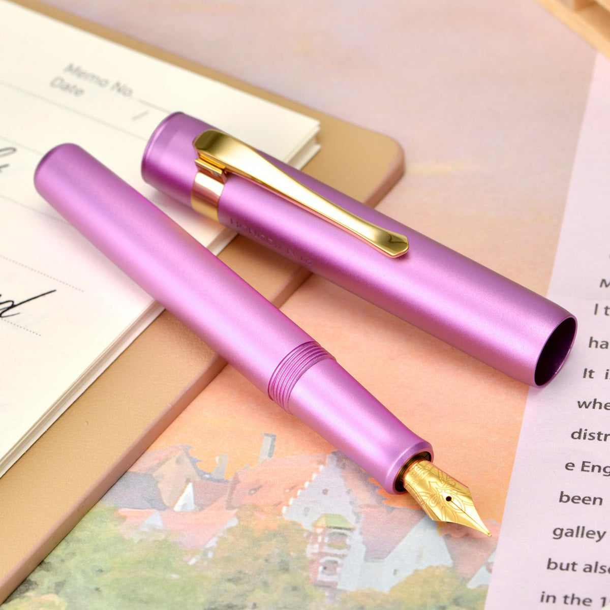 HONG DIAN M2 Mini Fountain Pen with Extra Fine Soft Golden Nib, Sleek Shape Aluminium Short Pocket