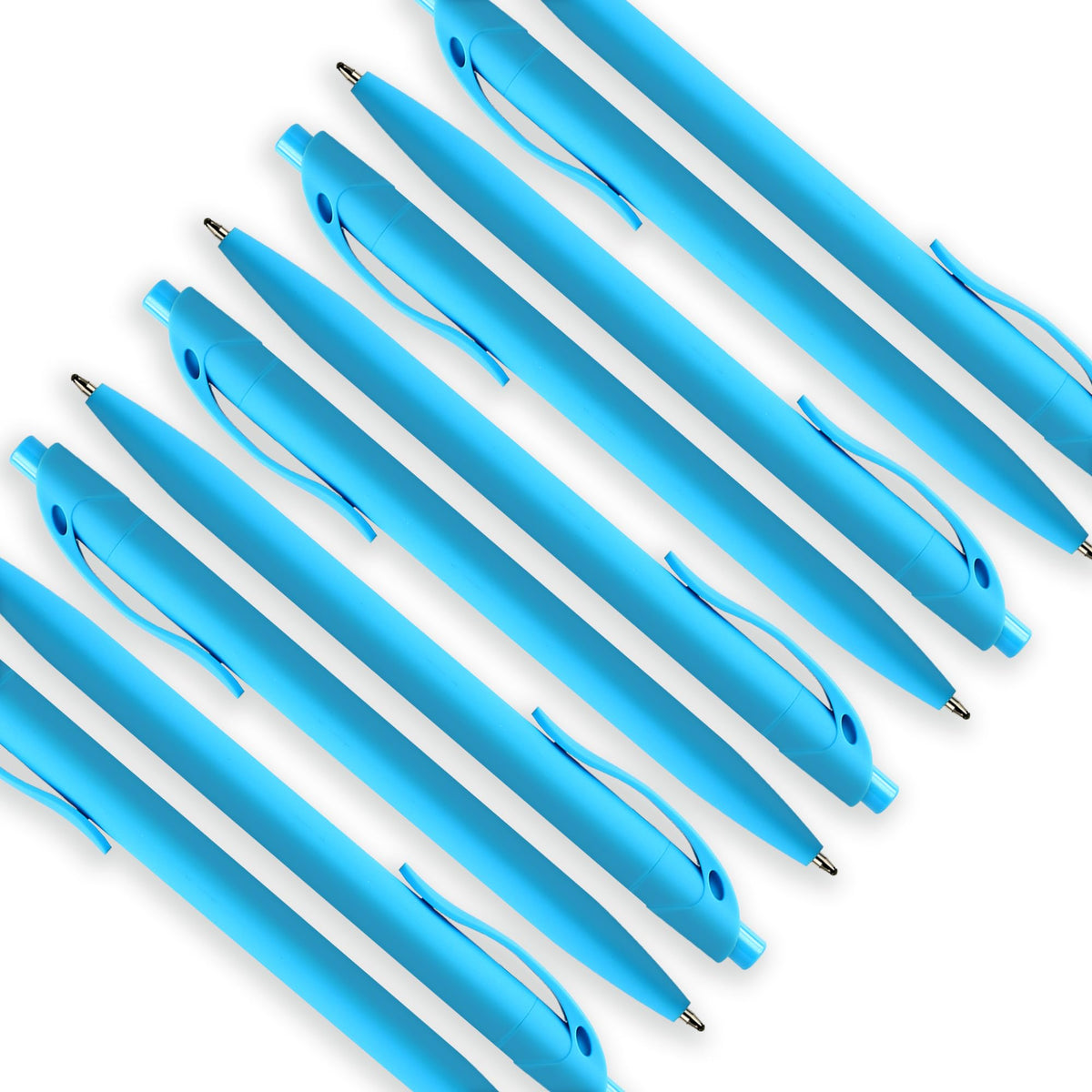 deegtran 100 Pack No Bleed Sky Blue Barrel Click Pens, Wholesale Retractable Ballpoint Pens, Medium