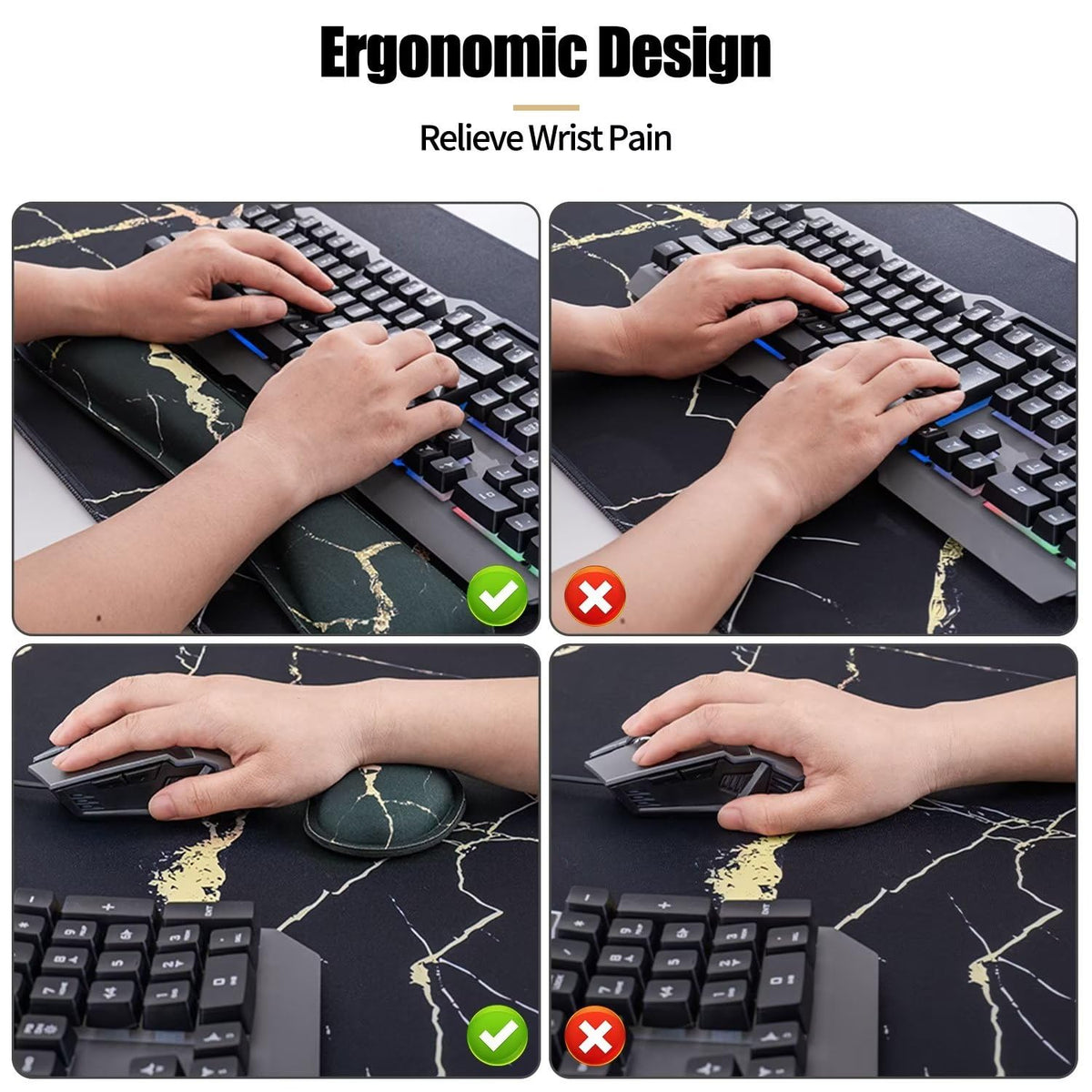 Bloss Ergonomic Mouse Pad and Keyboard Wrist Rest (4 Pcs), Non-Slip Desk Mat Protector, Desk Pad