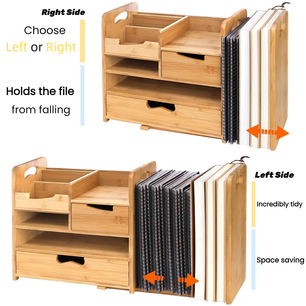 ZOOFOX Bamboo Desk Organizer with Adjustable File Holder, Mail Organizer Countertop with Drawer