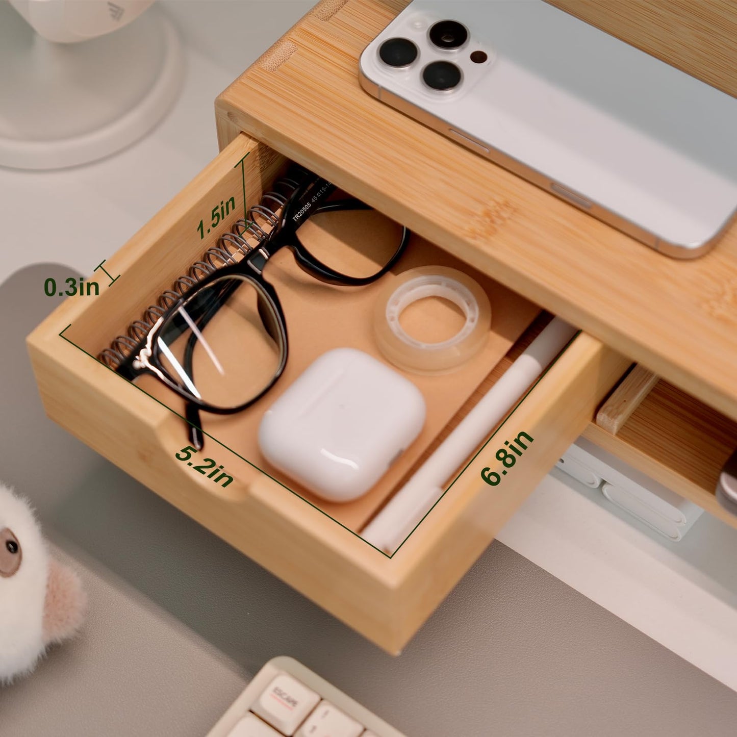 ROCDEER Bamboo Monitor Stand Riser with Drawer