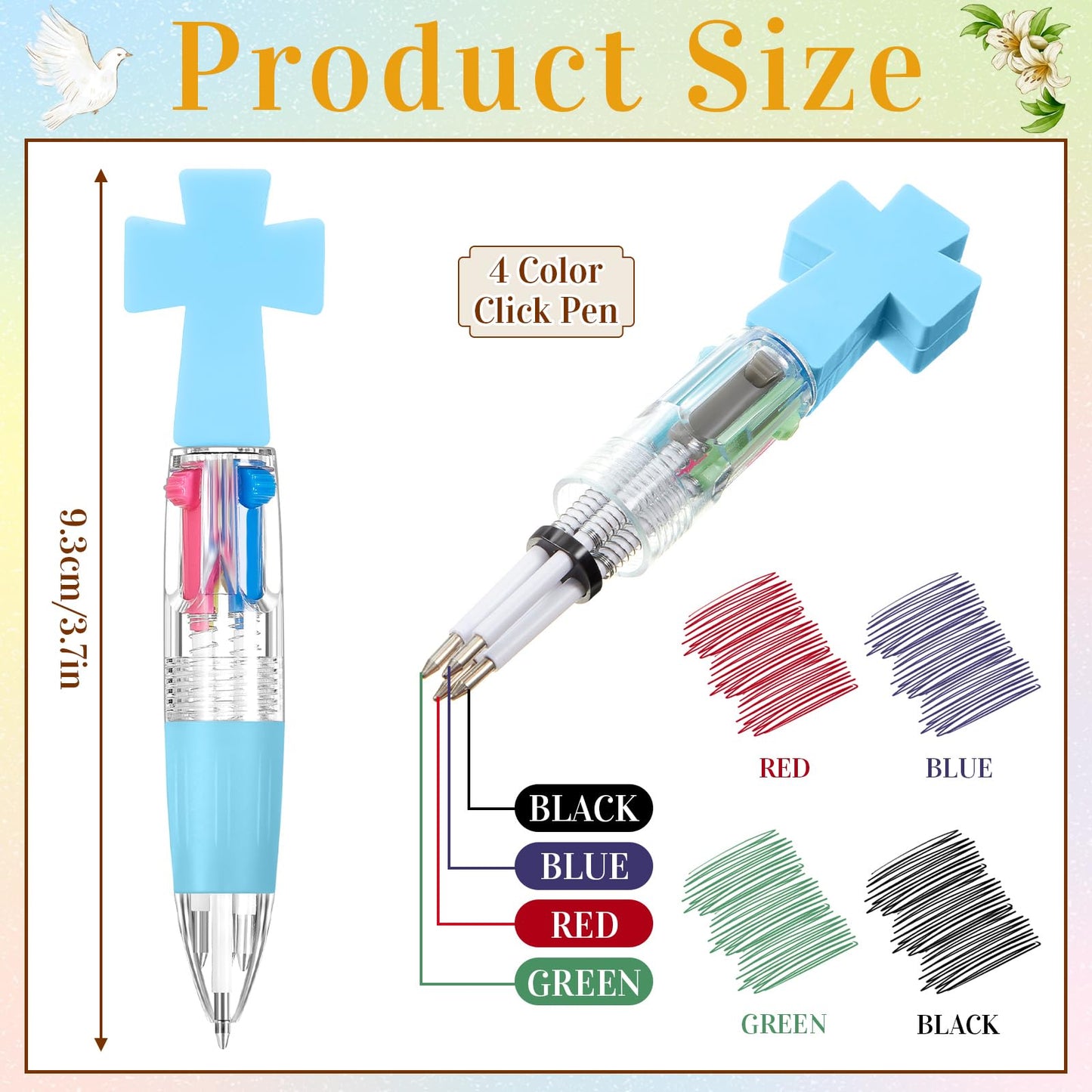 Kosiz 18 Pcs 4 in 1 0.5mm Cross Multicolor Ballpoint Pens Christian Gifts