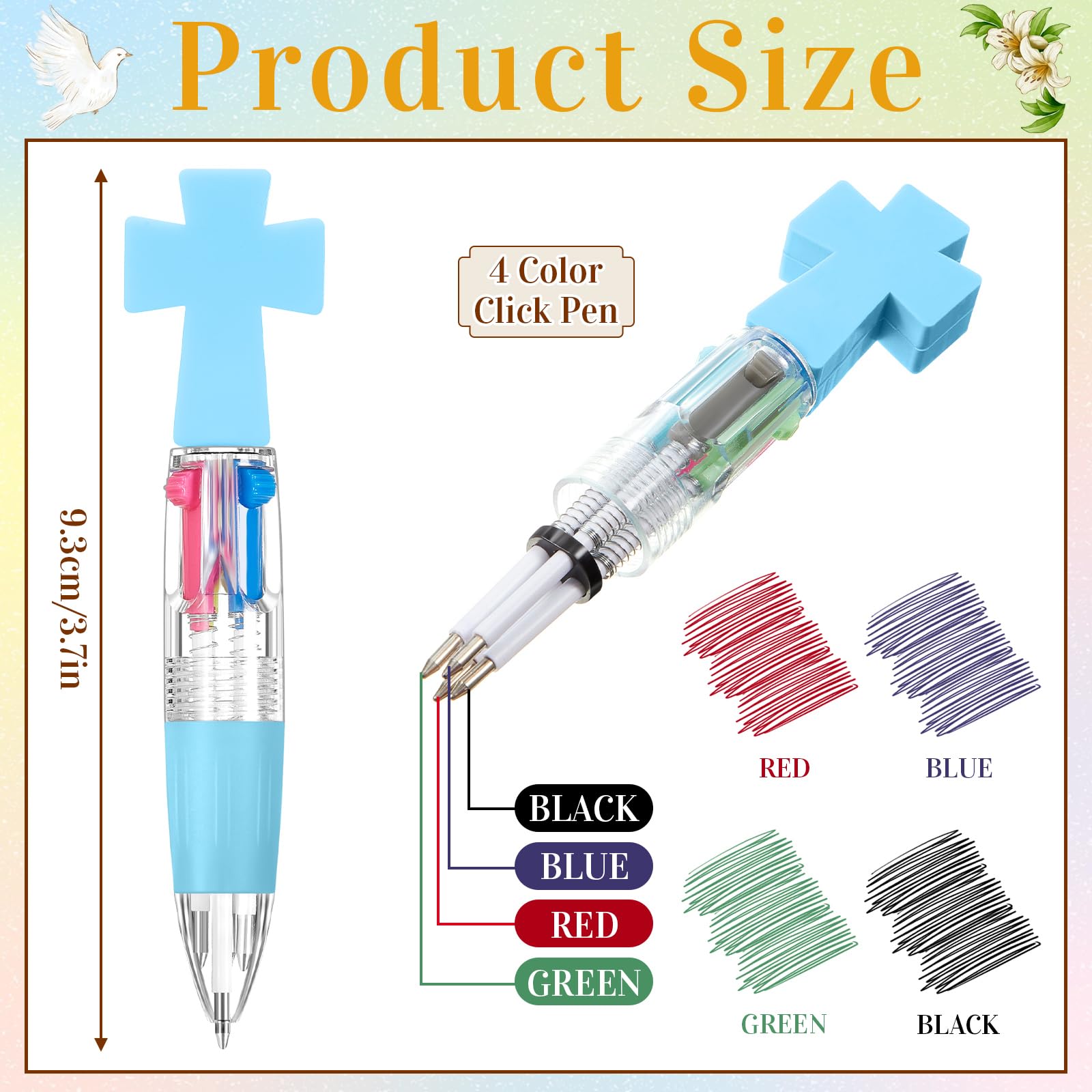 Kosiz 18 Pcs 4 in 1 0.5mm Cross Multicolor Ballpoint Pens Christian Gifts