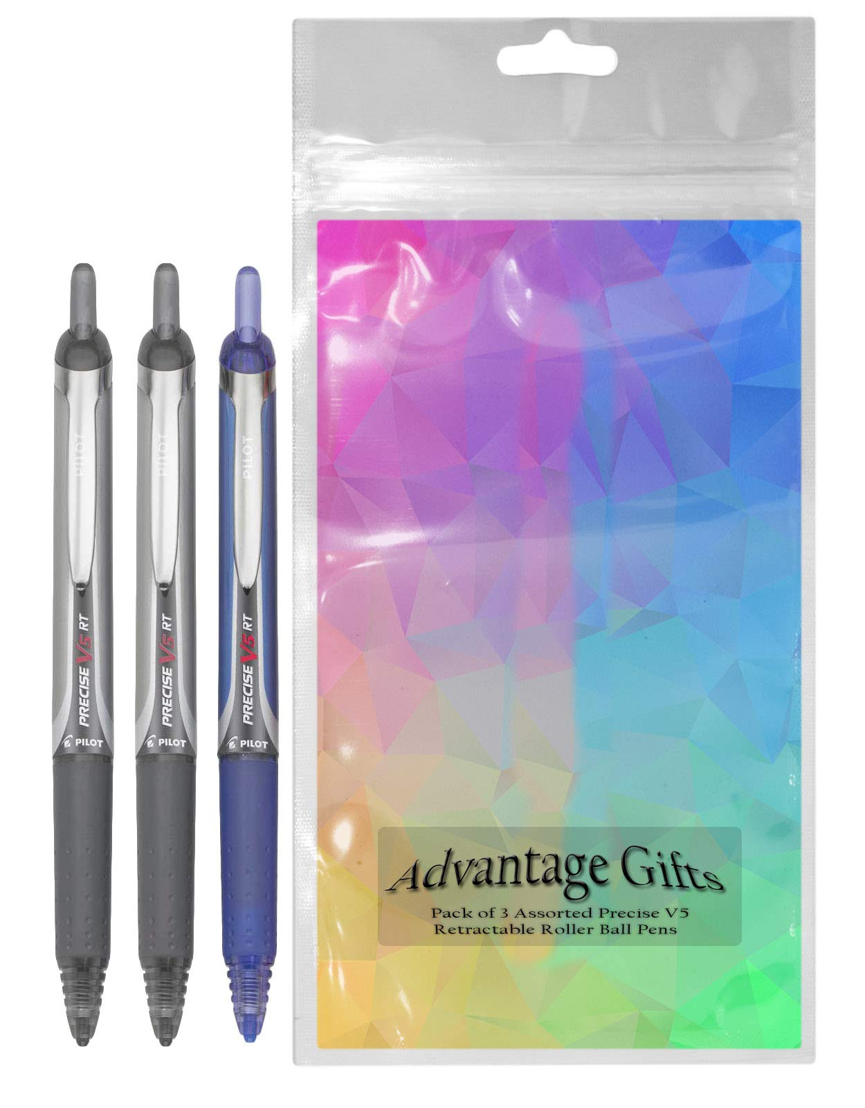 Precise V5 RT Retractable Rollerball Pens, 0.5mm Extra, Blue & Black, 3-PK