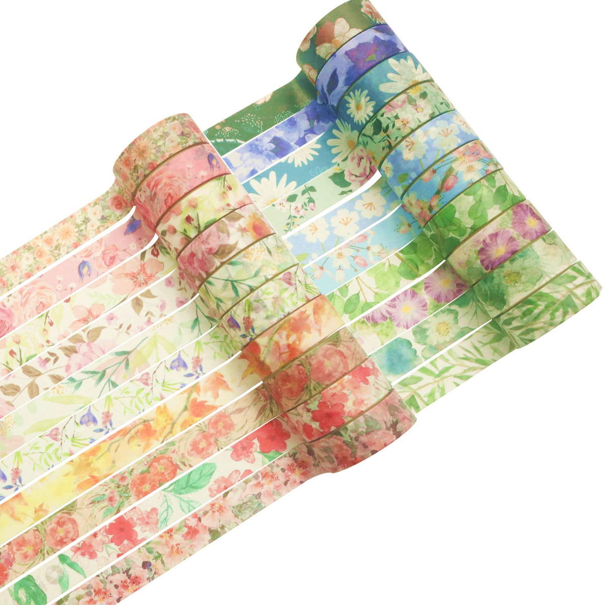 VIVIQUEN 20 Rolls Flower Washi Tape Set, 15mm Floral Washi Tape for Bullet Journal, Masking