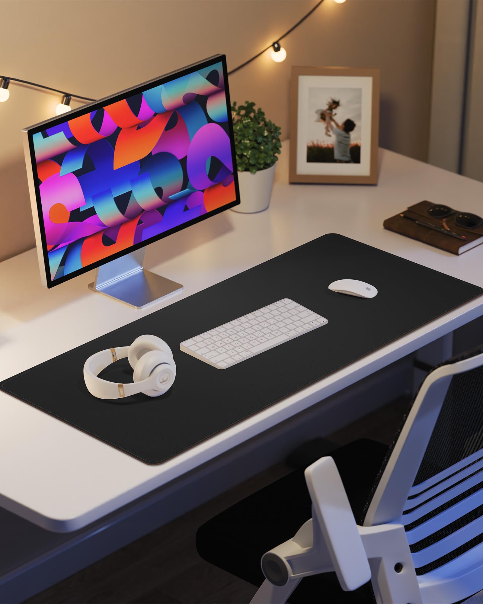 Leather Desk Pad Protector - 48" x 17" Non-Slip PU Leather Large Mouse Pad, Waterproof Desk Blotter